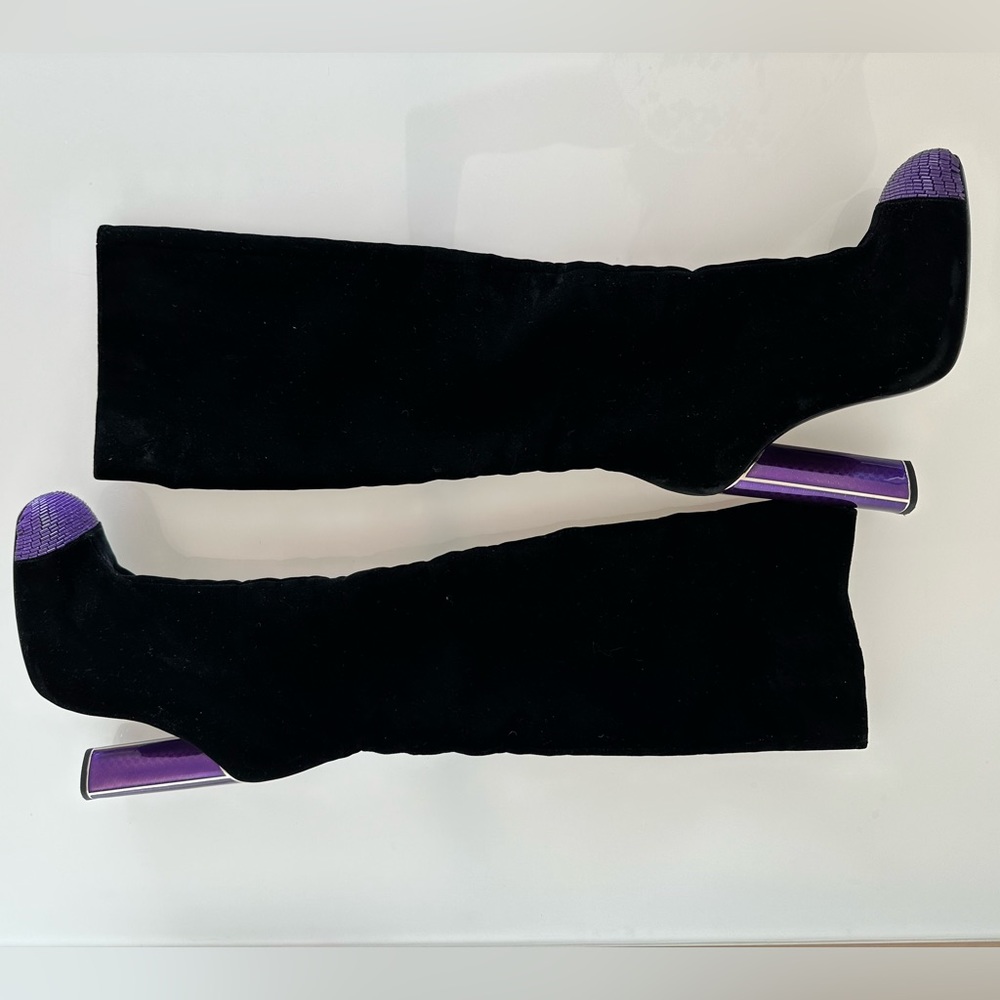 New Tom Ford $2700 Bead-Embellished Black Velvet purple Heel Boots It. 38